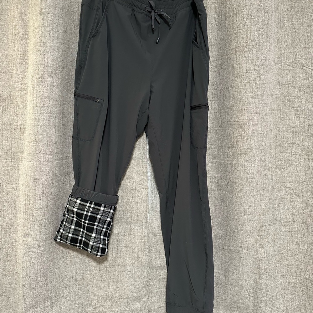 Eddie Bauer grey Cargo Pants with Elastic Waistband and Plaid fleece lining